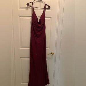 Elegant Wine Red Cowl Neck Evening Gown